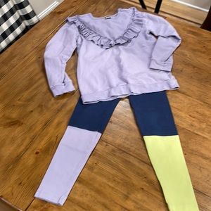 Tea Collection • Ruffle Sweatshirt & Color-block Legging Set • Size 8
